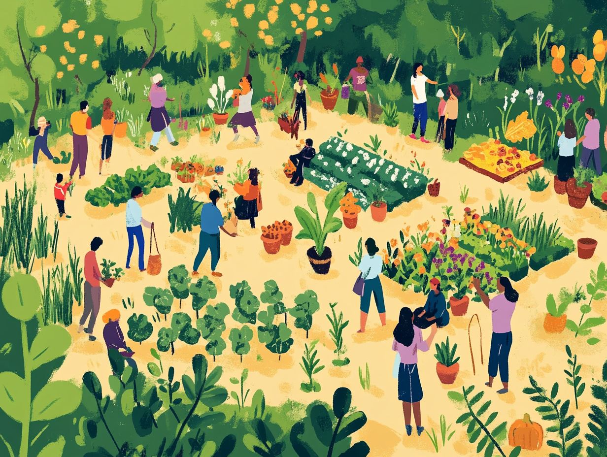 A community participating in a permaculture exchange network, showcasing collaboration and sustainability