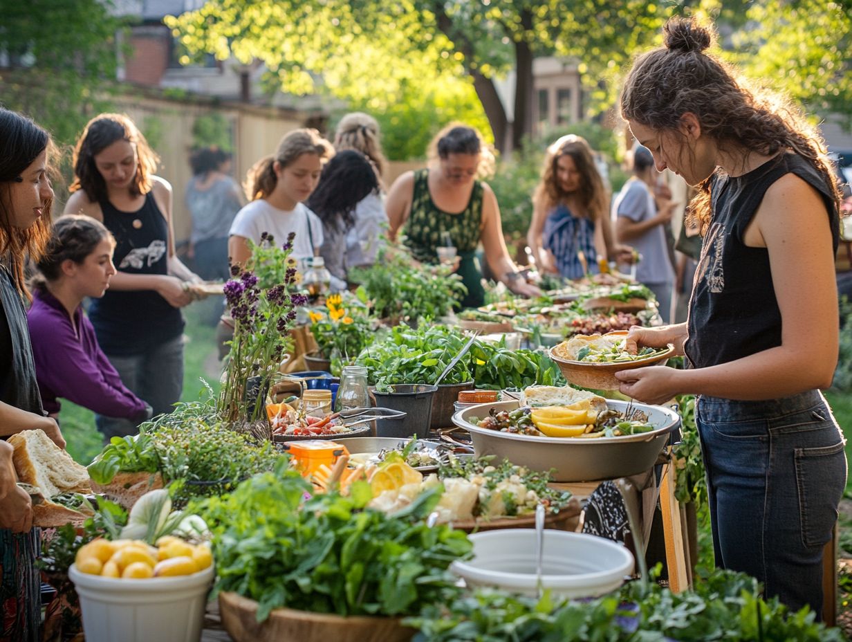 Enjoying delicious dishes at a vibrant permaculture potluck