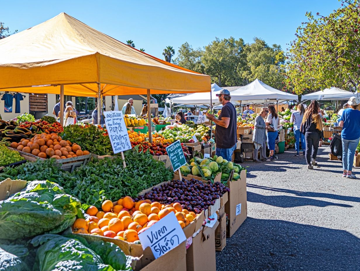 Vibrant scene at [City/State] Farmers Market showcasing local produce and crafts.