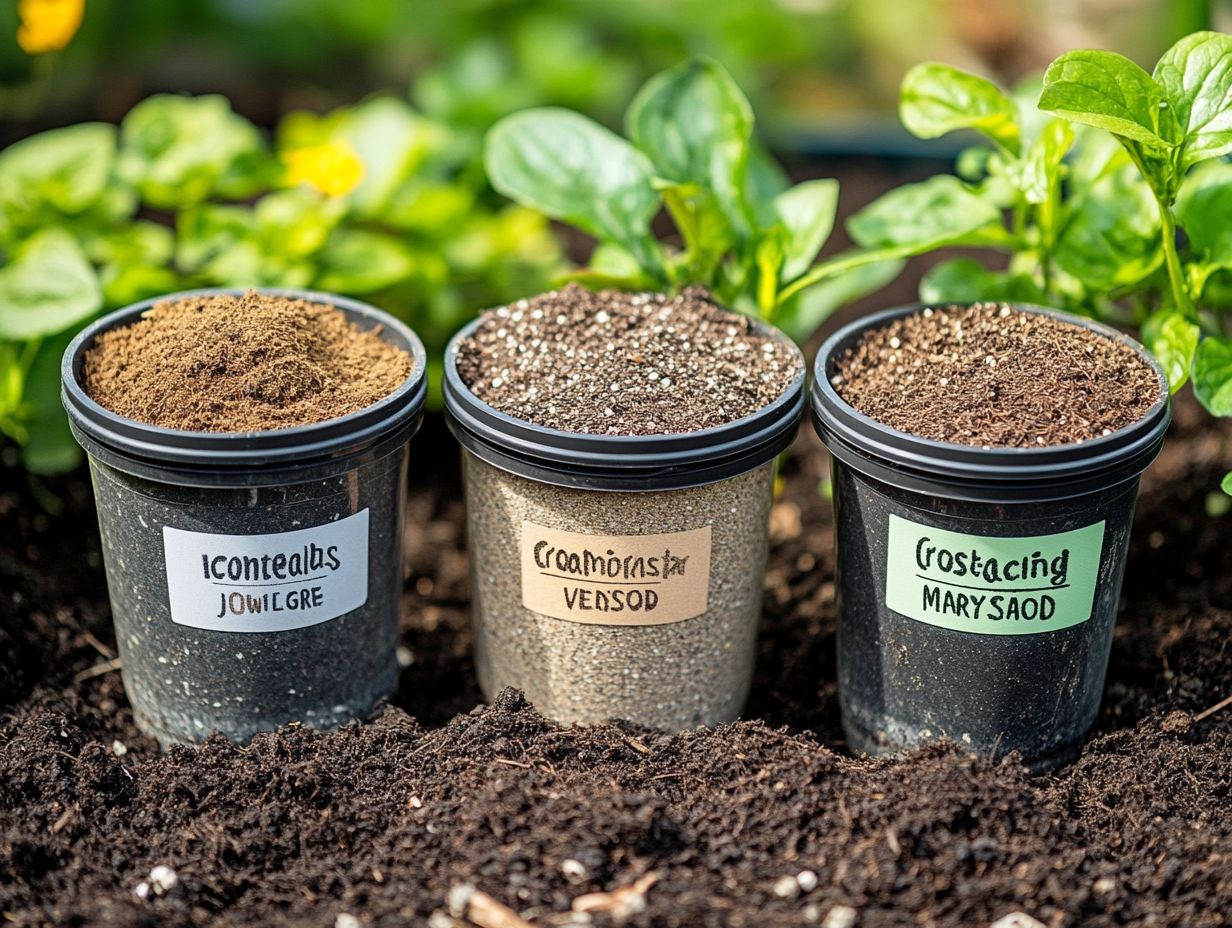 5 common soil amendments including compost, manure, peat moss, vermiculite, and perlite