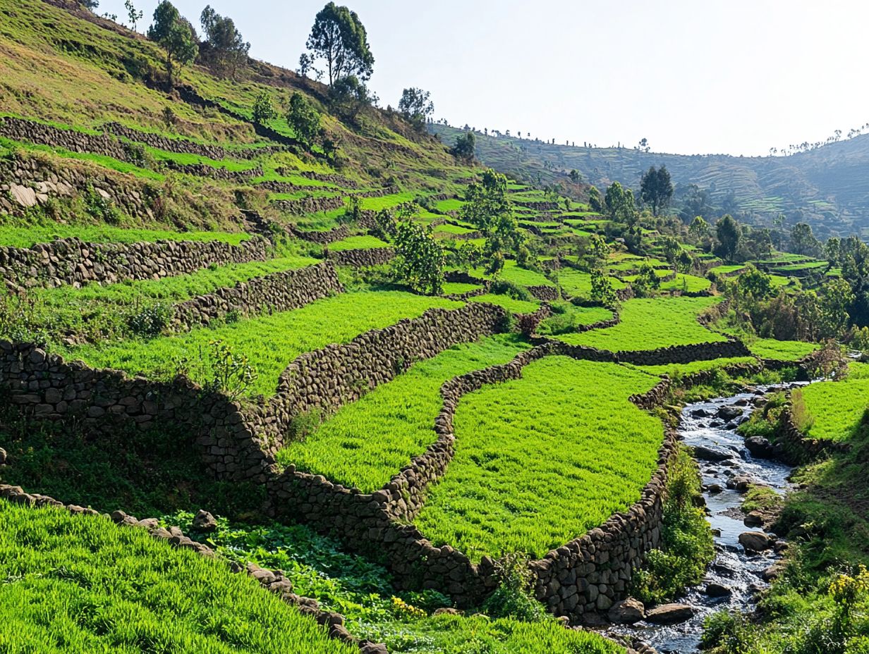 Illustration of sustainable farming methods to prevent soil erosion