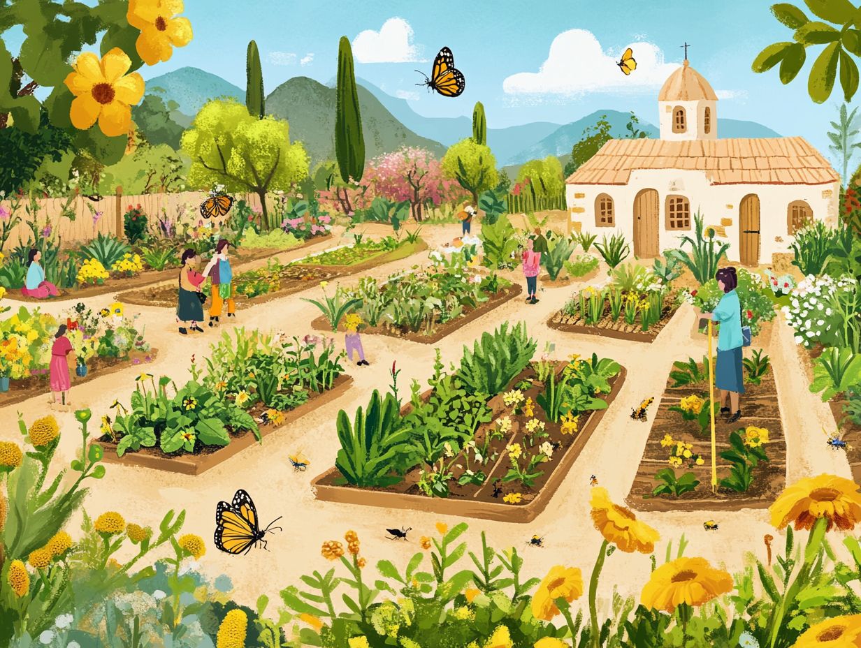 Illustration of biodiversity in community gardens.