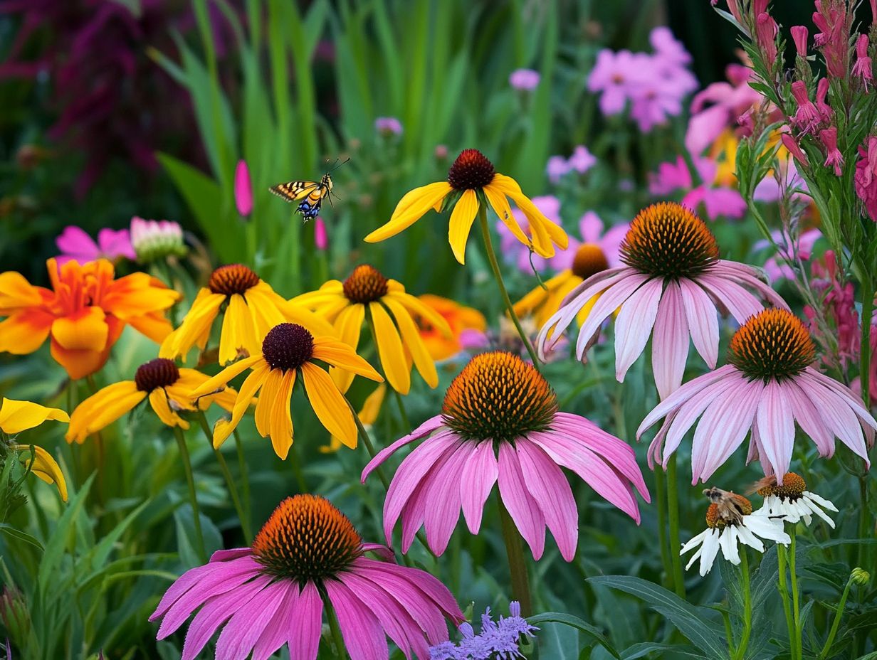 Vibrant perennial plants attracting pollinators