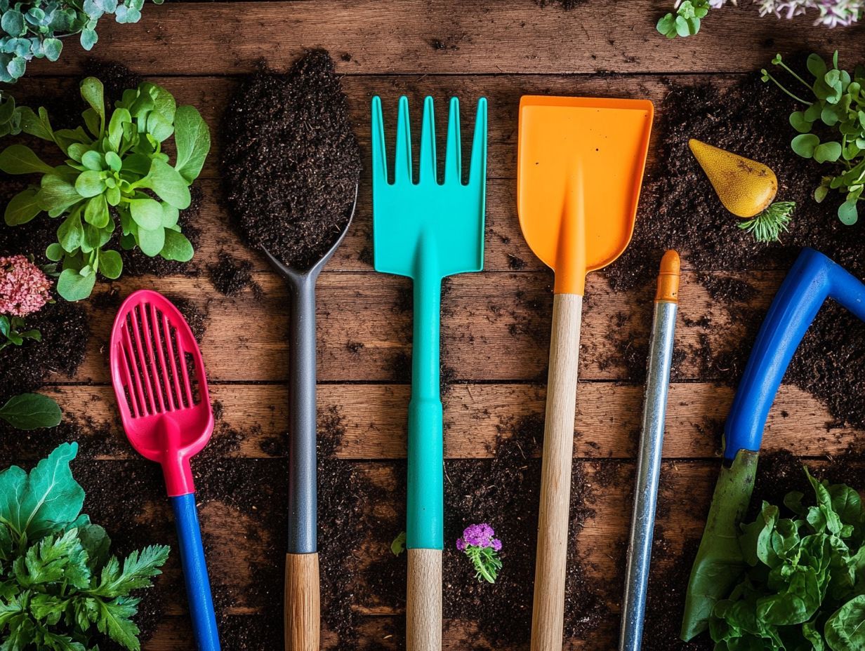 A variety of composting tools used in permaculture gardening.