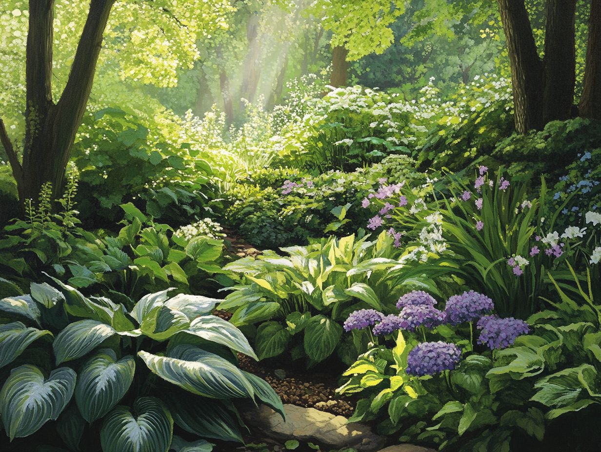 Vibrant shade-loving plants in a garden