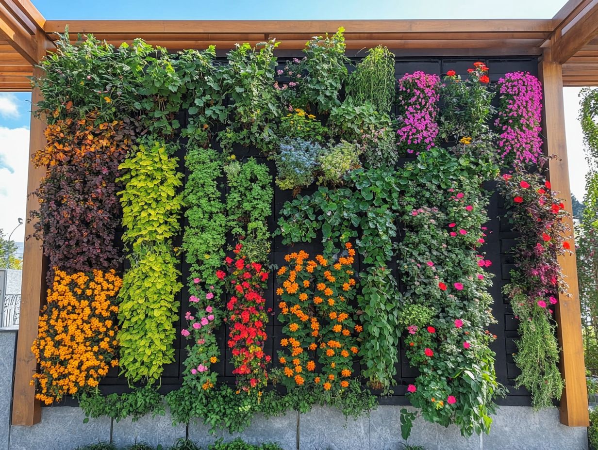 A vibrant display of plants in a small vertical garden