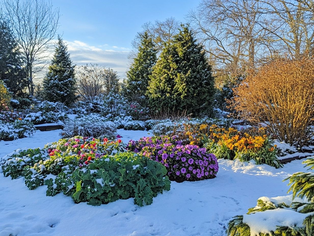 Colorful winter-resistant ground cover plants in a garden