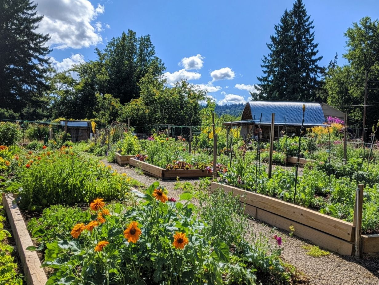 A vibrant garden showcasing sustainability and self-sufficiency practices