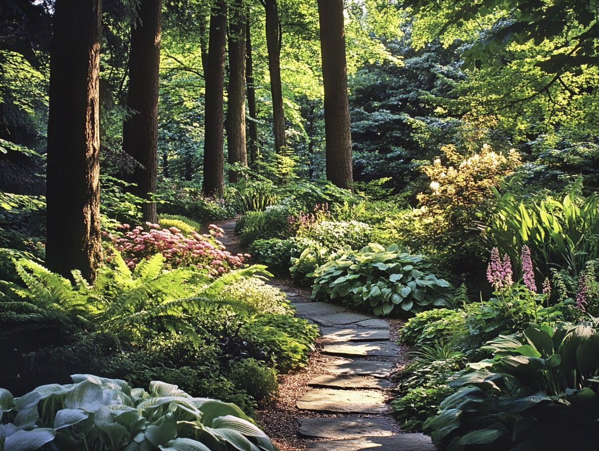 A well-pruned garden showcasing vibrant shade plants