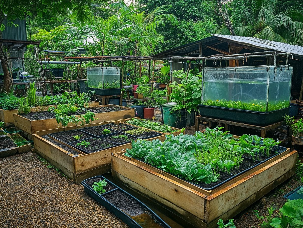 Illustration of complementary species and varieties in an aquaponics system