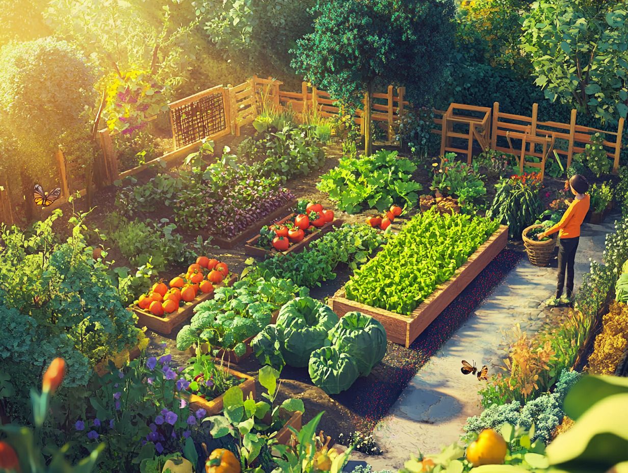 A vibrant garden showcasing various permaculture techniques