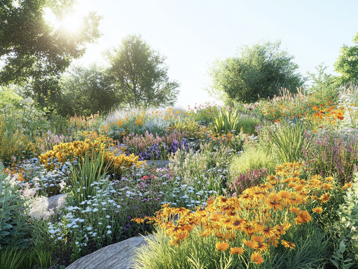 A beautiful rain garden with diverse plants