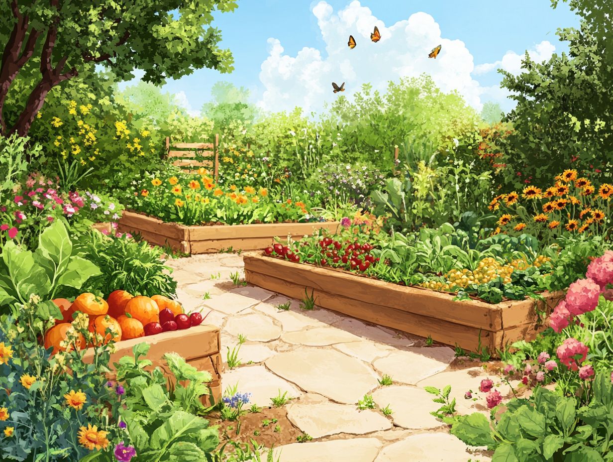 A vibrant edible garden layout with a variety of plants