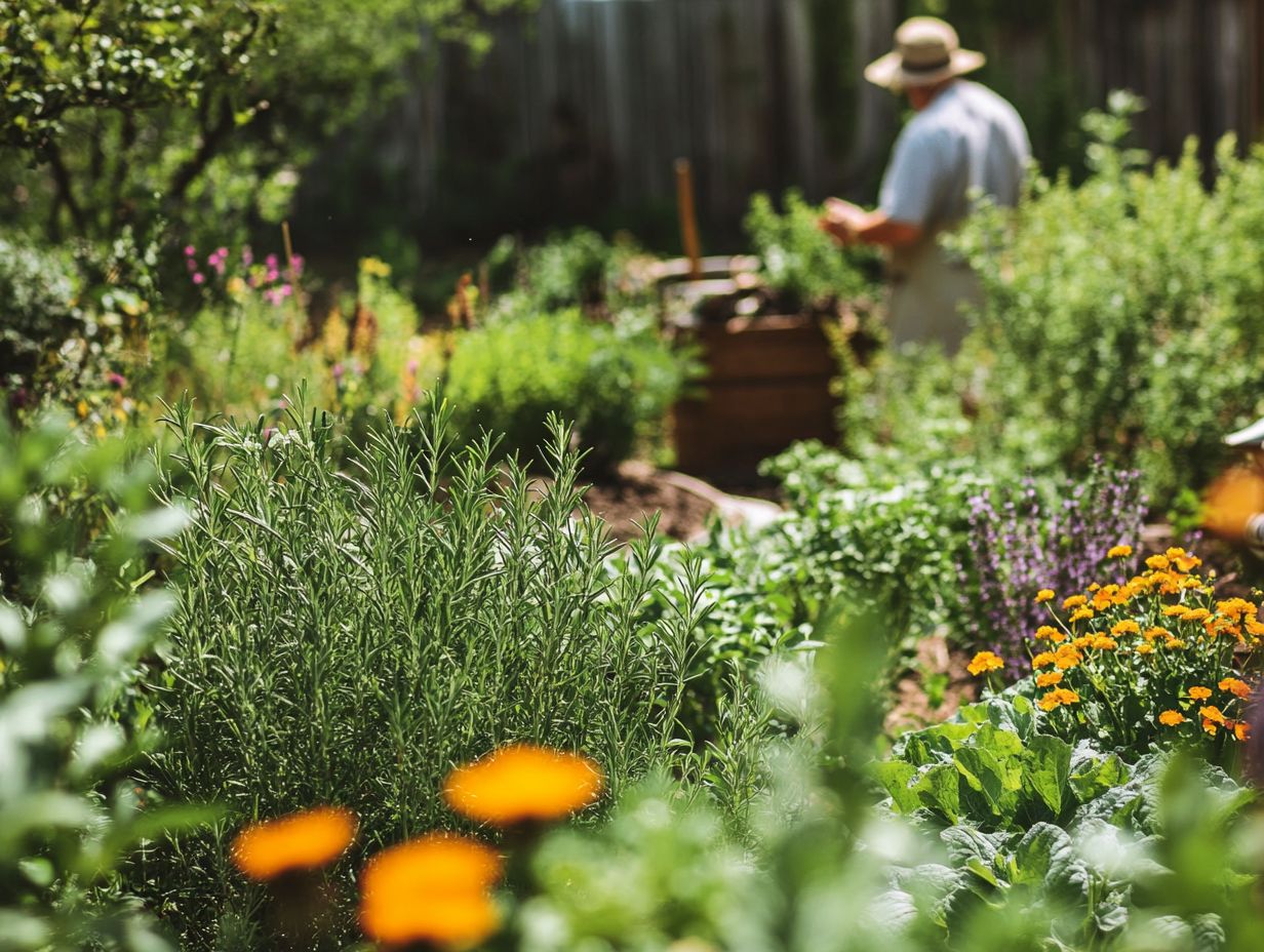 A beautiful garden showcasing various herbal plants and their benefits.