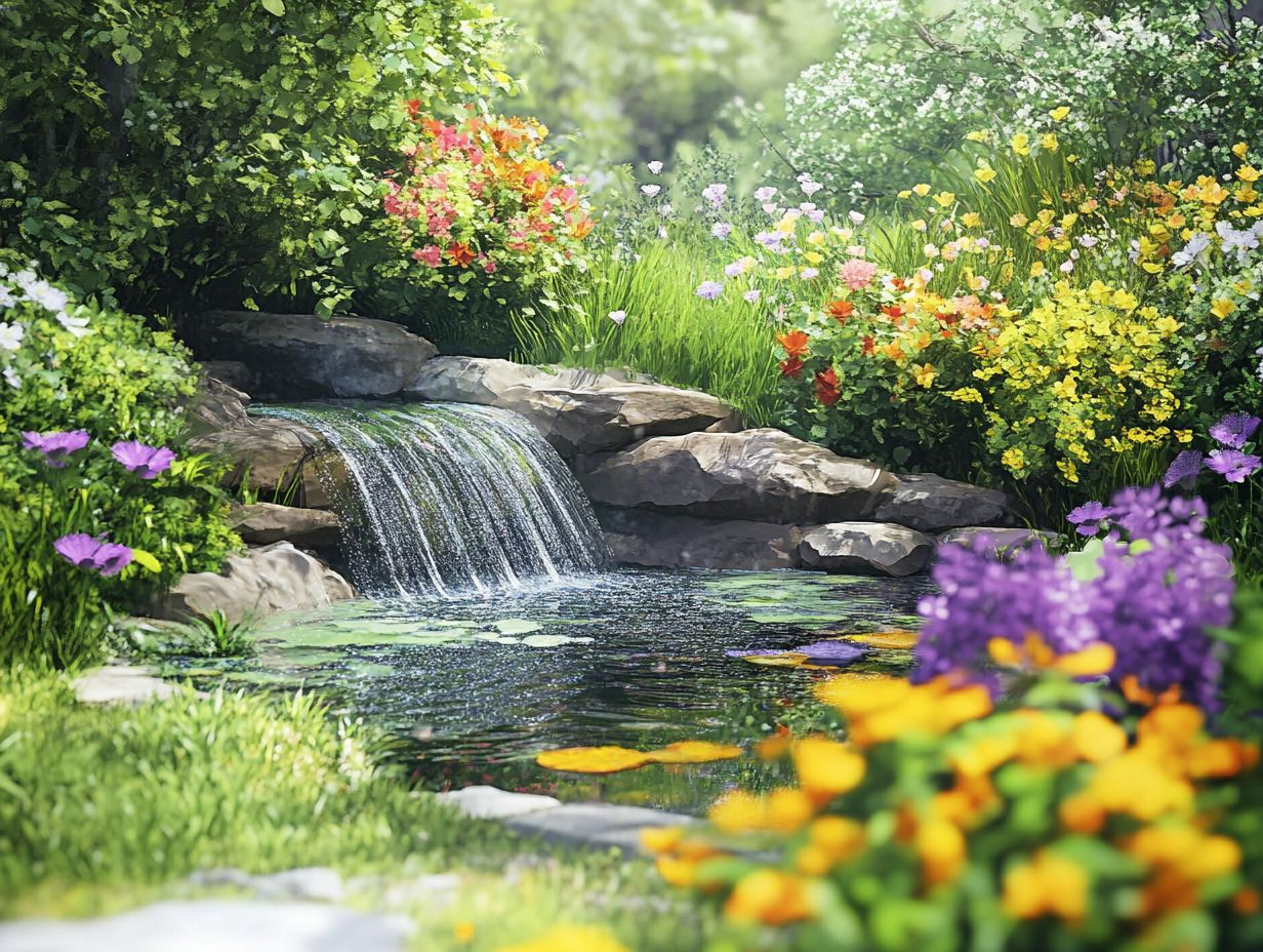 A beautiful water feature in a vibrant garden showcasing maintenance practices