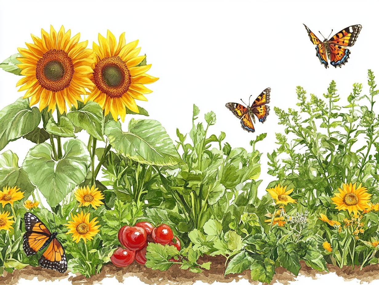 Visual representation of successful companion planting techniques in a garden.