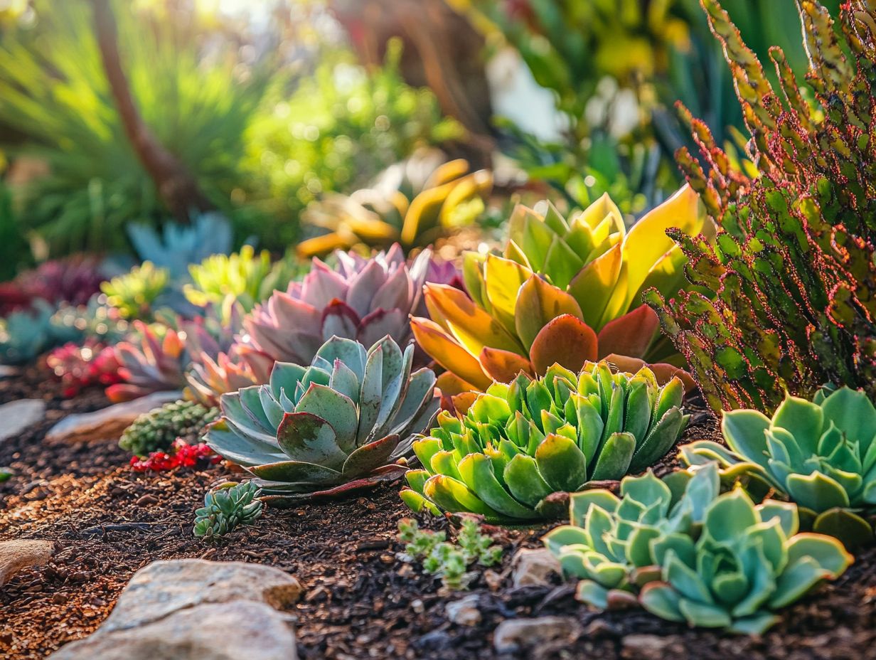 A vibrant garden design featuring various succulent plants