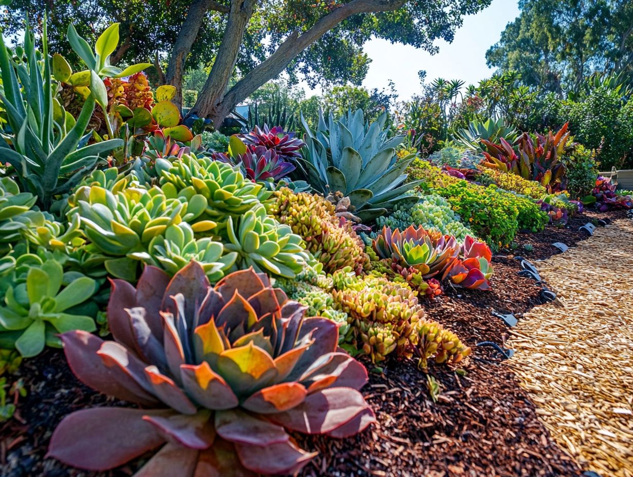 A vibrant garden showcasing healthy succulents with pest management techniques