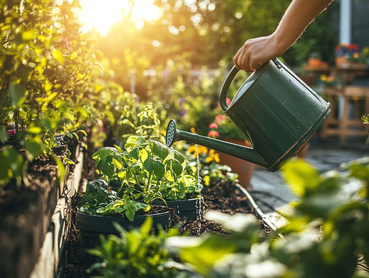 Image showcasing water-saving strategies in vibrant container gardens