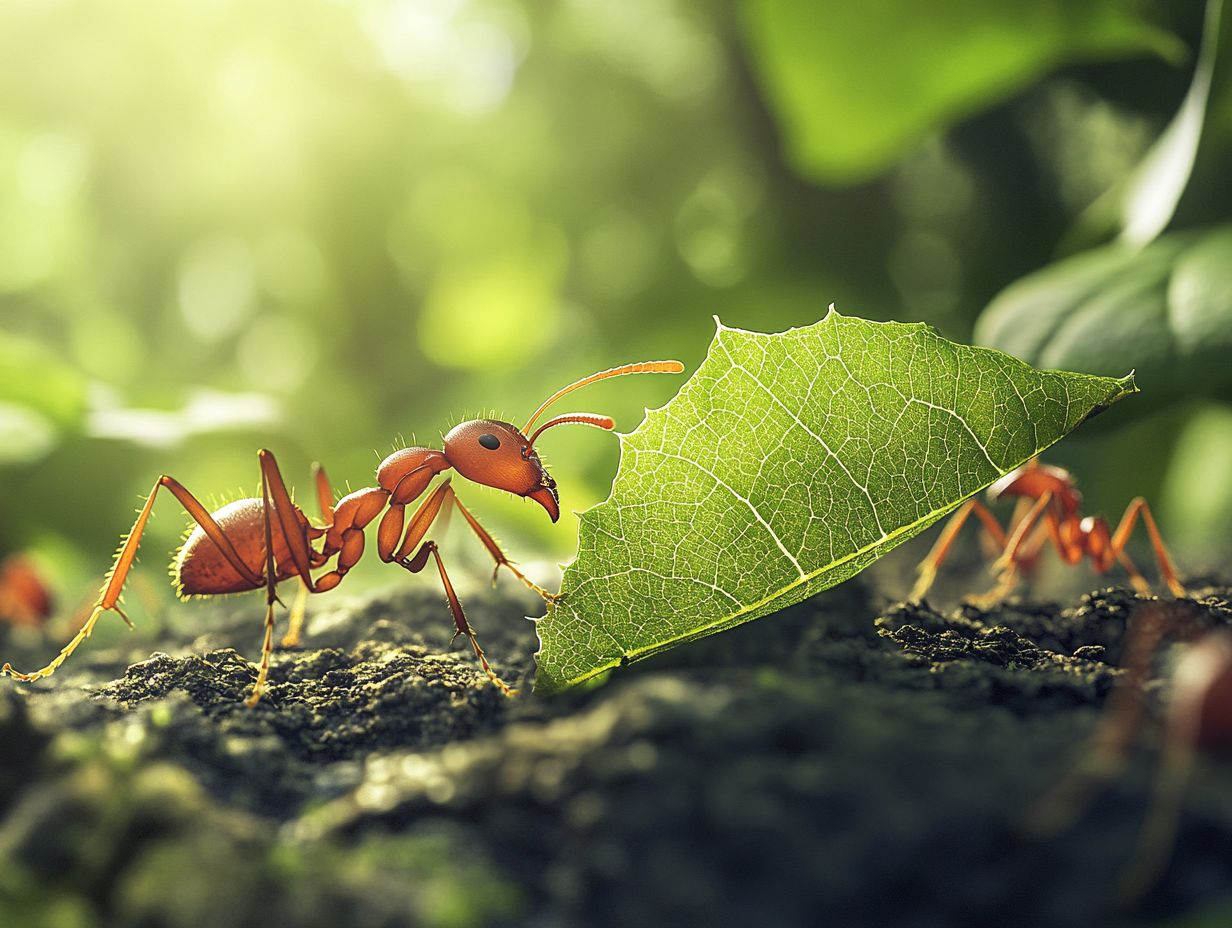 A close-up image of leaf-cutting ants on a plant, illustrating the need for effective management.