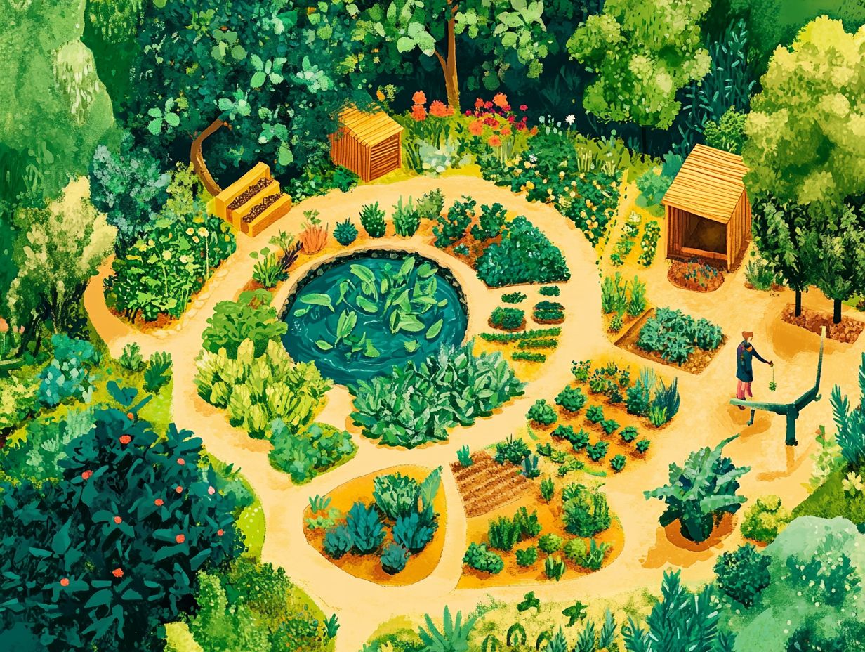 A vibrant illustration of key components in a successful permaculture system