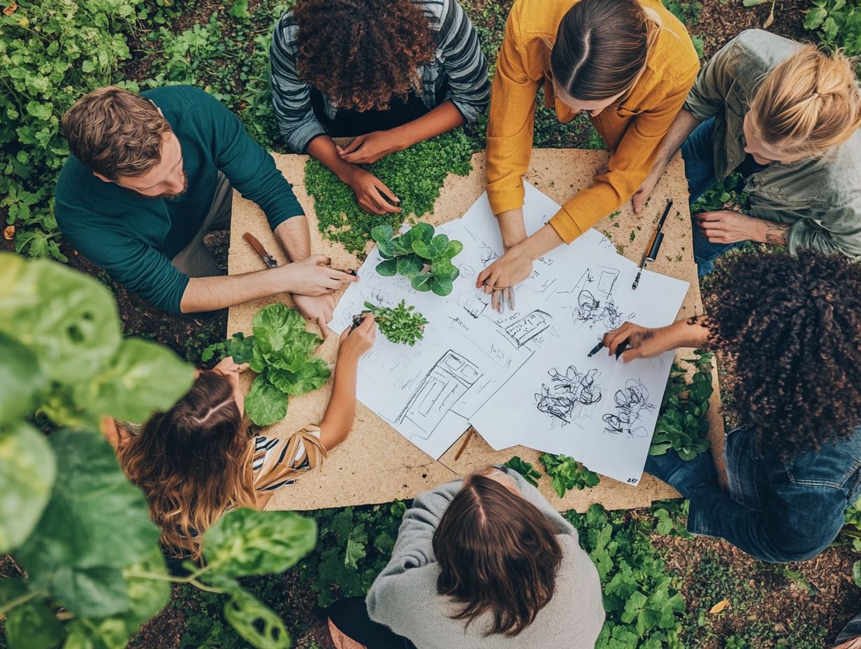 A vibrant community garden showcasing collaborative permaculture design projects