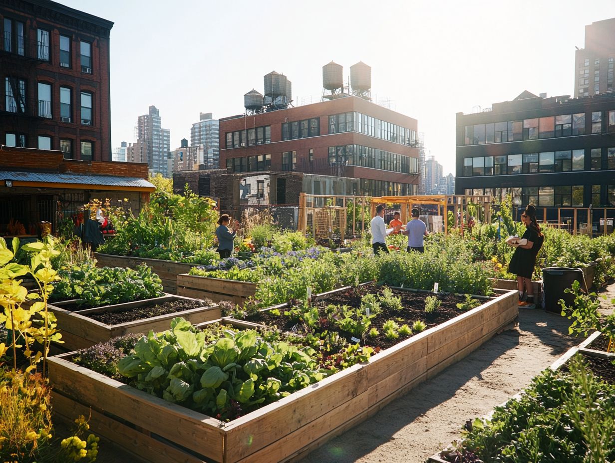 A diagram illustrating challenges and solutions in urban agriculture