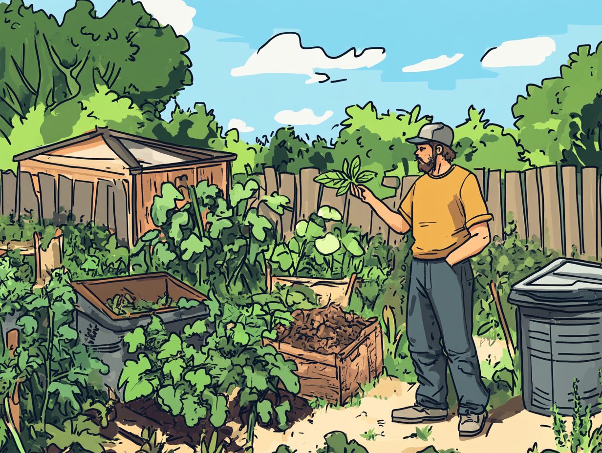 An illustration depicting common pest and weed management mistakes in permaculture gardening